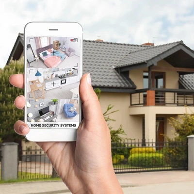 Kingsport vivint phone display of cctv live feed in front of a house